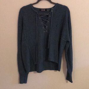 DO+BE blue long sleeve knit criss cross top